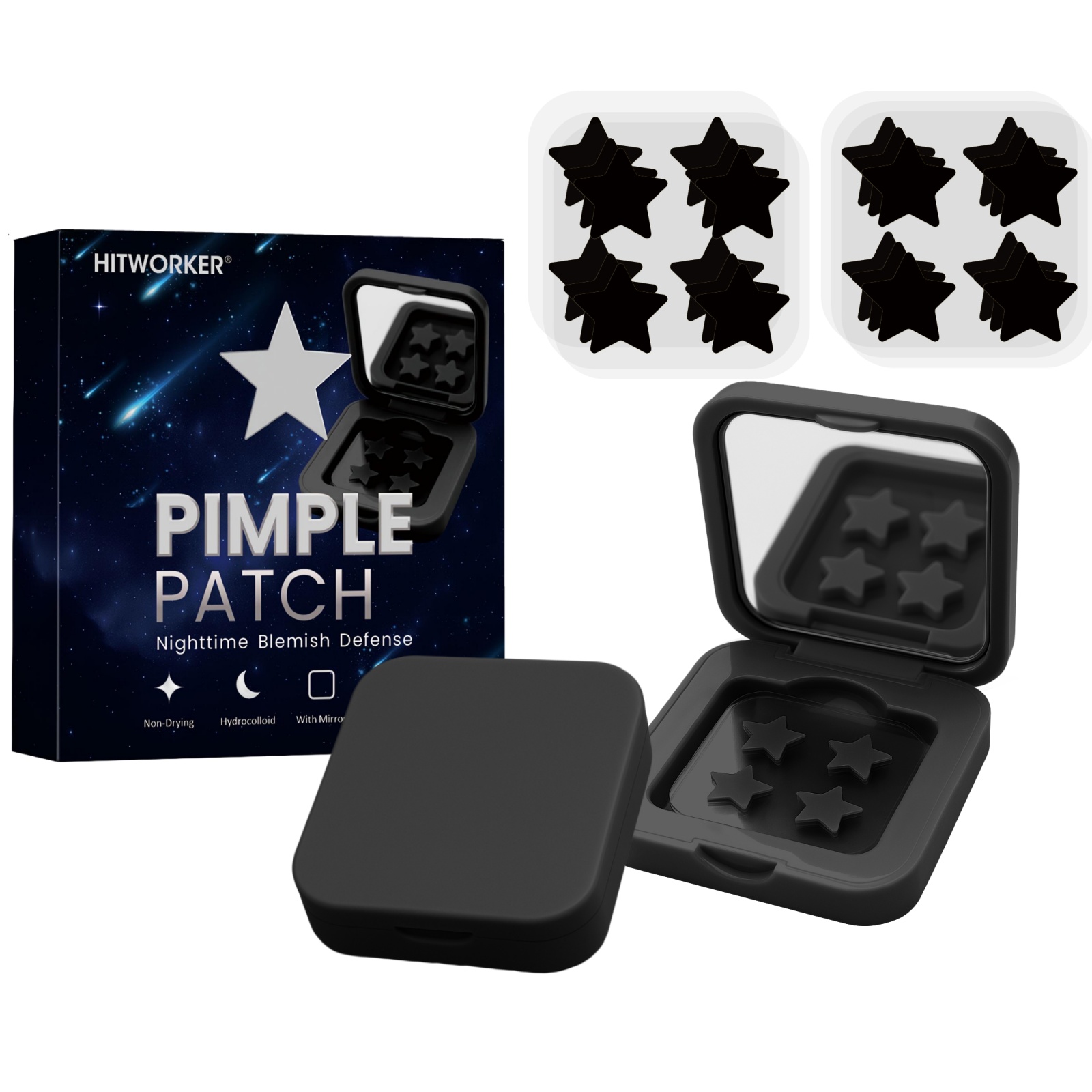 Hydrocolloid Acne Patch - 60-Piece Patch Jerawat Hitam Berbentuk Bintang